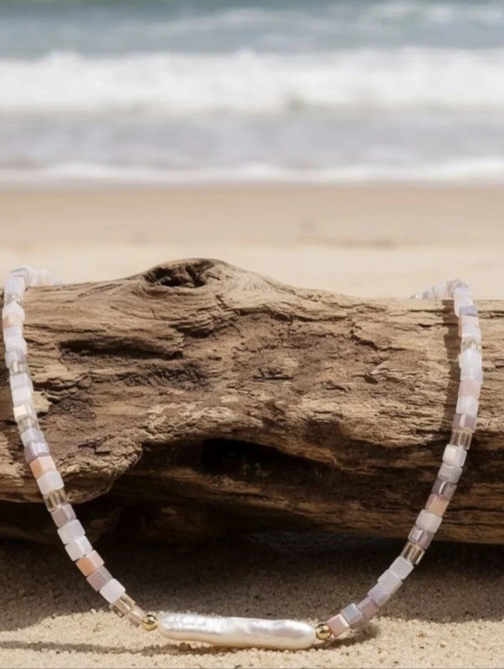 🧡💛NEW🧡💛 PRETTY!! Chopstick Freshwater Pearl Nat. Stone Mini Cube Necklace